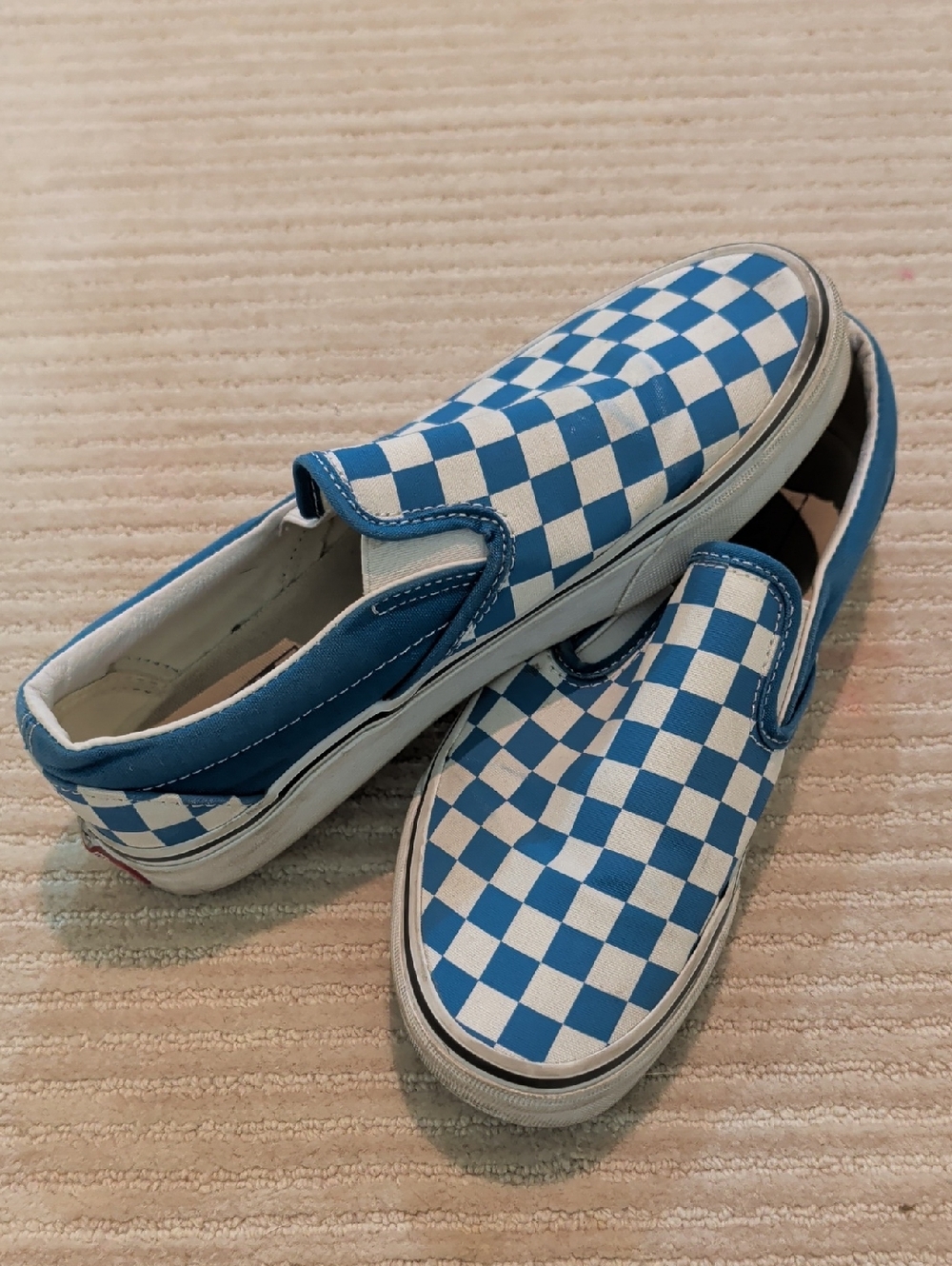 Vans Youth Blue and White Checkerboard Slip-On Sneakers Size 6